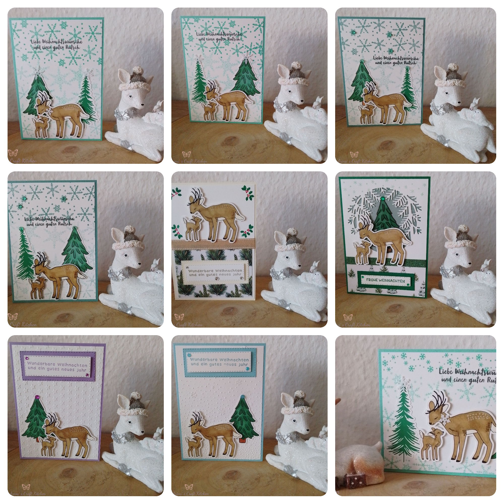 Weihnachtskarten mit    Rentieren und Bäumen